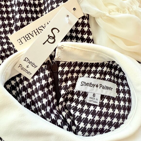 Preppy Houndstooth Collared Sheer Sleeve Pearl Necklace Sheath Dress Size 6 NWT - Picture 5 of 14